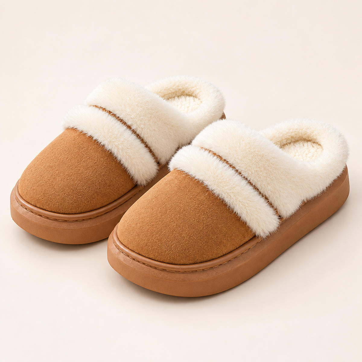 Ciara Plush Platform Slippers – khaki – studio front