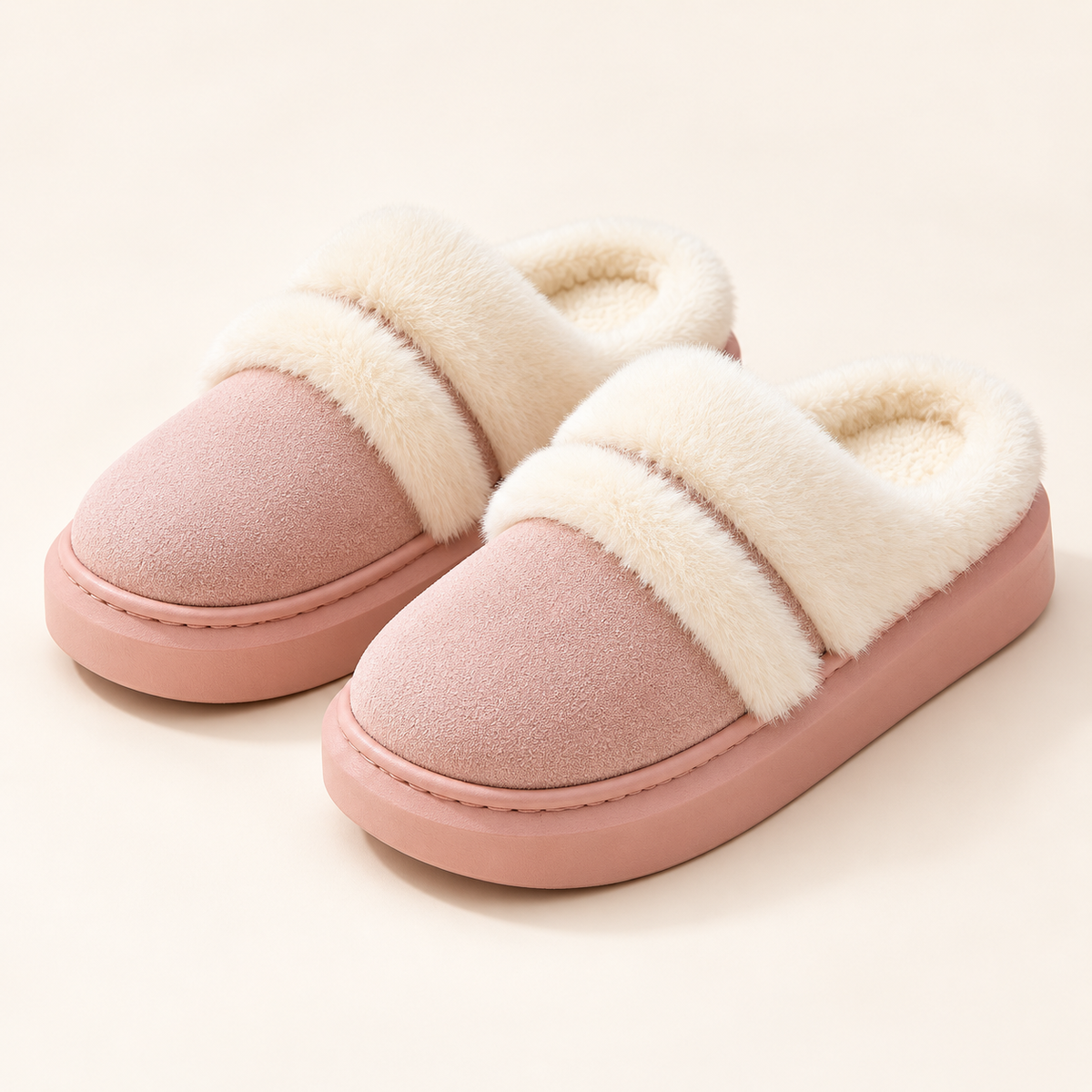 Ciara Plush Platform Slippers – pink – studio front