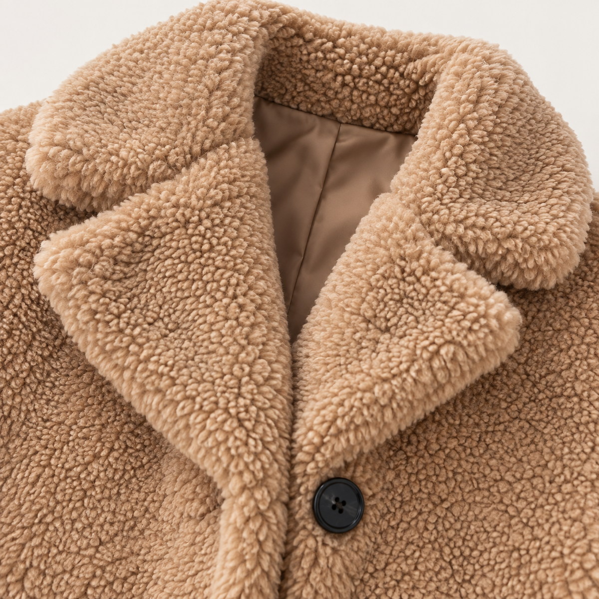 Clodagh Longline Fur-Collar Coat – Khaki – studio close-up
