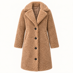 Clodagh Longline Fur-Collar Coat – Khaki – studio front