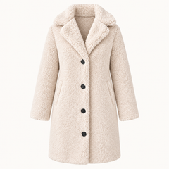 Clodagh Longline Fur-Collar Coat – Apricot – studio front