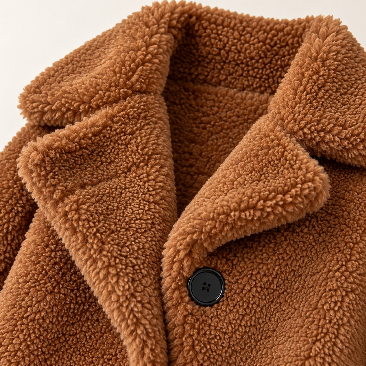 Clodagh Longline Fur-Collar Coat – Brown – studio close-up