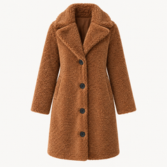 Clodagh Longline Fur-Collar Coat – Brown – studio front