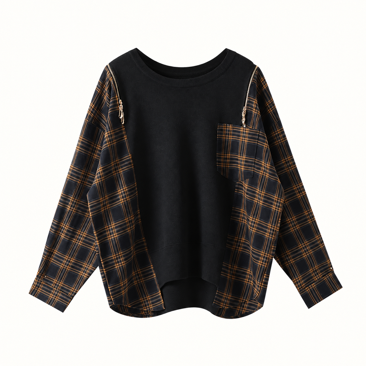 Eilís Check-Detail Knit Jumper – Black – studio front