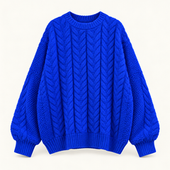 Fiona Relaxed Heritage Knit – Cretin Blue – studio front
