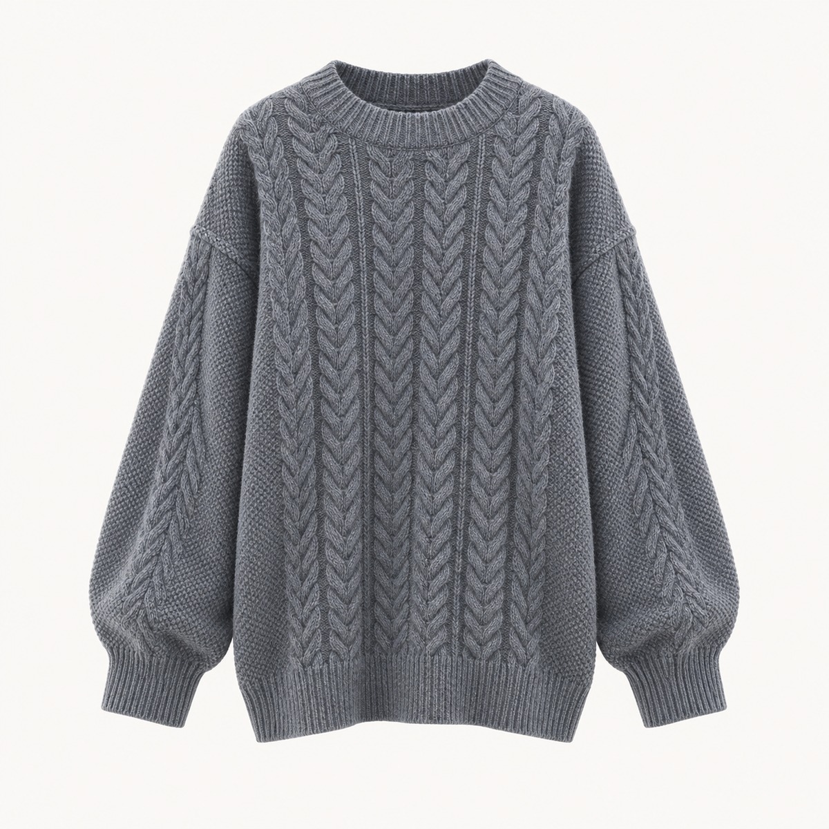 Fiona Relaxed Heritage Knit – Gray – studio front