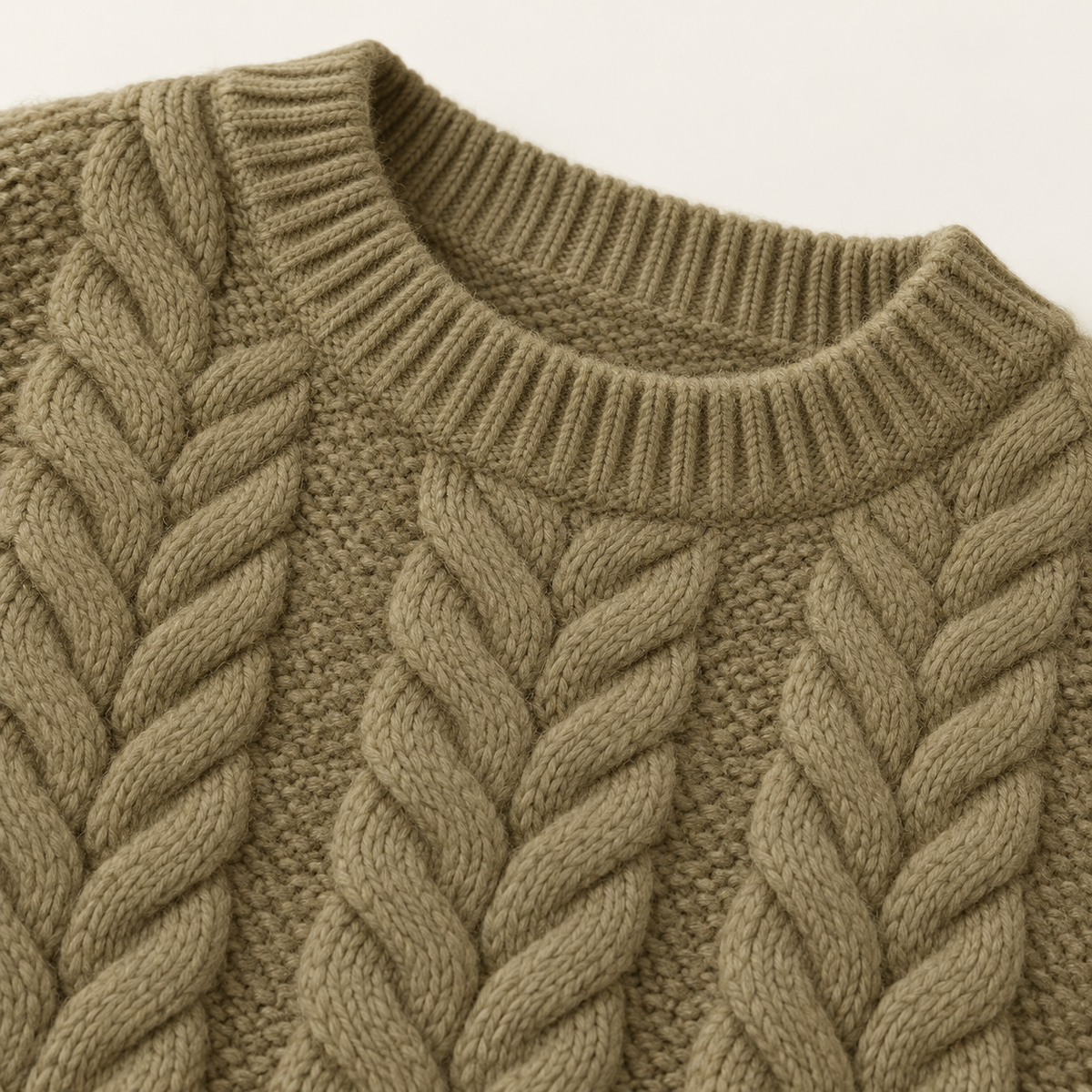 Fiona Relaxed Heritage Knit – Khaki – studio close-up