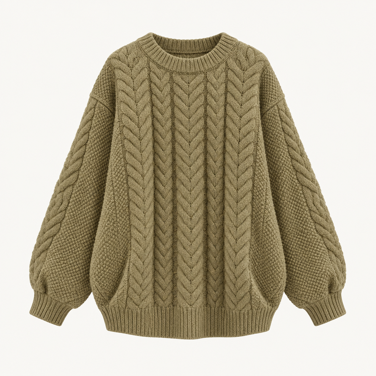 Fiona Relaxed Heritage Knit – Khaki – studio front