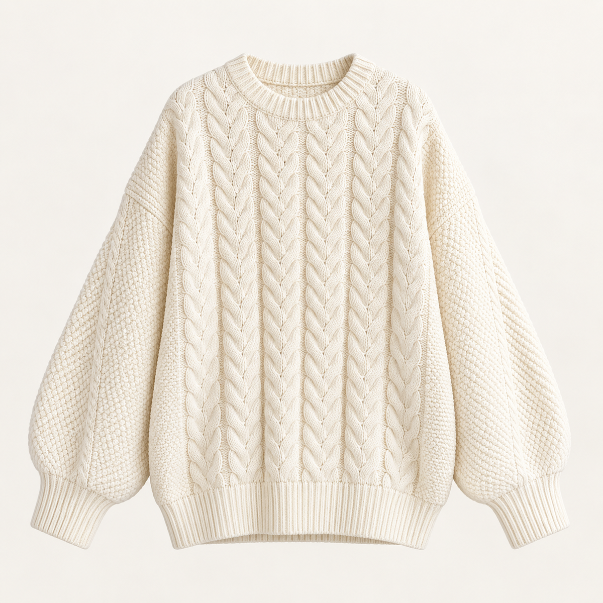Fiona Relaxed Heritage Knit – White – studio front