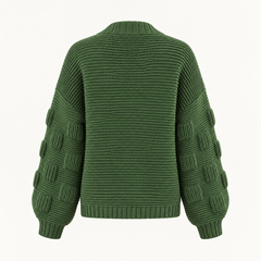 Imelda Chunky Puff-Sleeve Cardigan – Army Green – studio back