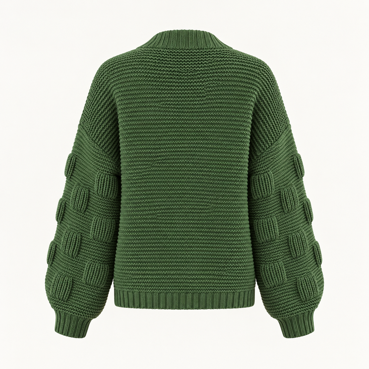 Imelda Chunky Puff-Sleeve Cardigan – Army Green – studio back