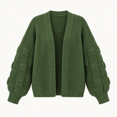 Imelda Chunky Puff-Sleeve Cardigan – Army Green – studio front