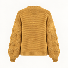 Imelda Chunky Puff-Sleeve Cardigan – Yellow – studio back