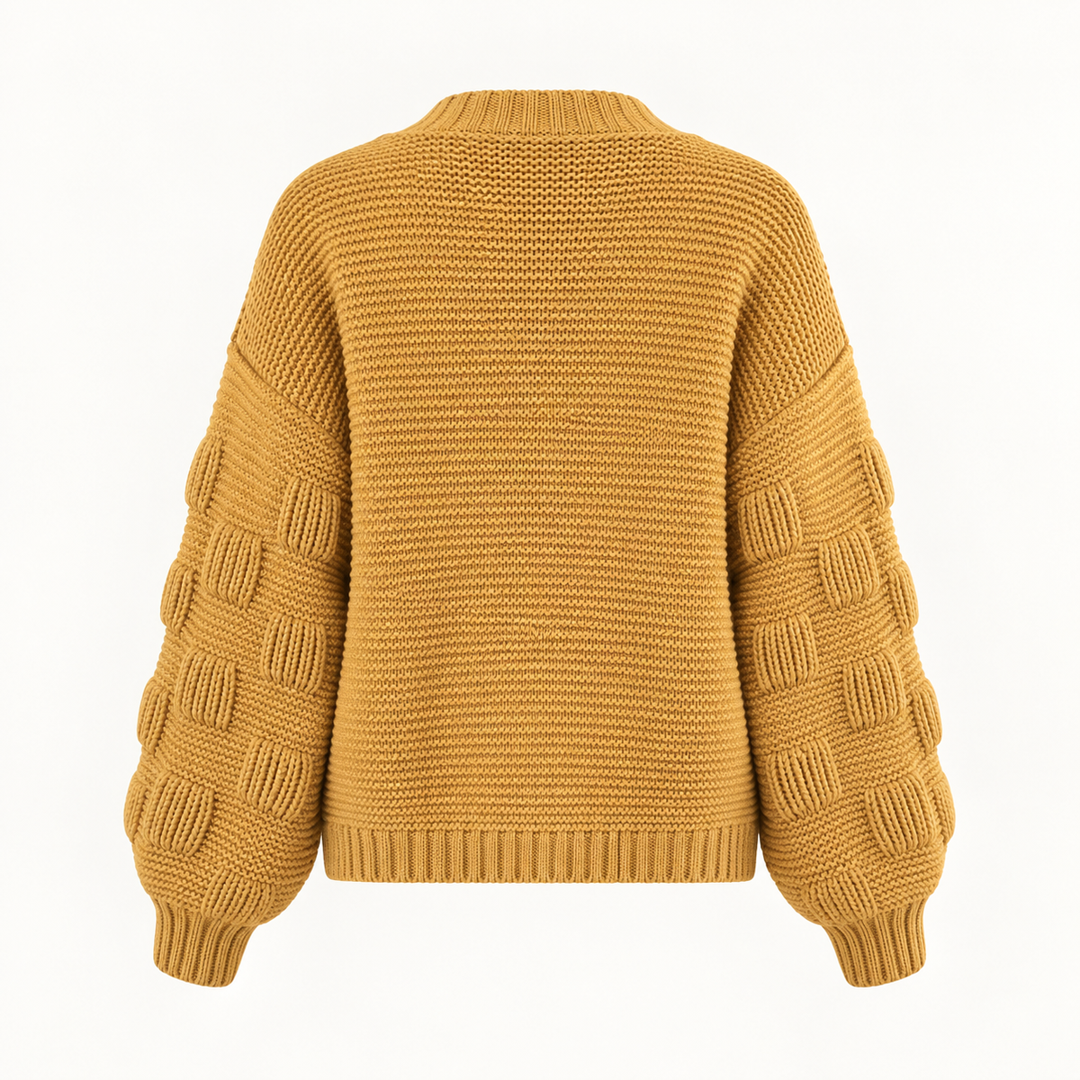 Imelda Chunky Puff-Sleeve Cardigan – Yellow – studio back