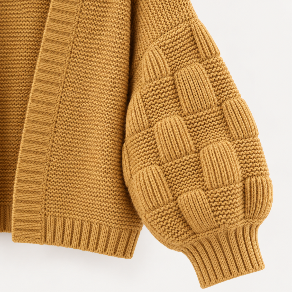 Imelda Chunky Puff-Sleeve Cardigan – Yellow – studio detail