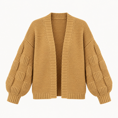 Imelda Chunky Puff-Sleeve Cardigan – Yellow – studio front