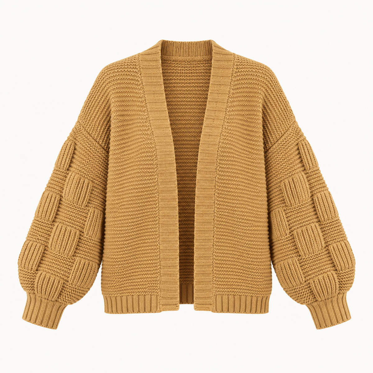 Imelda Chunky Puff-Sleeve Cardigan – Yellow – studio front
