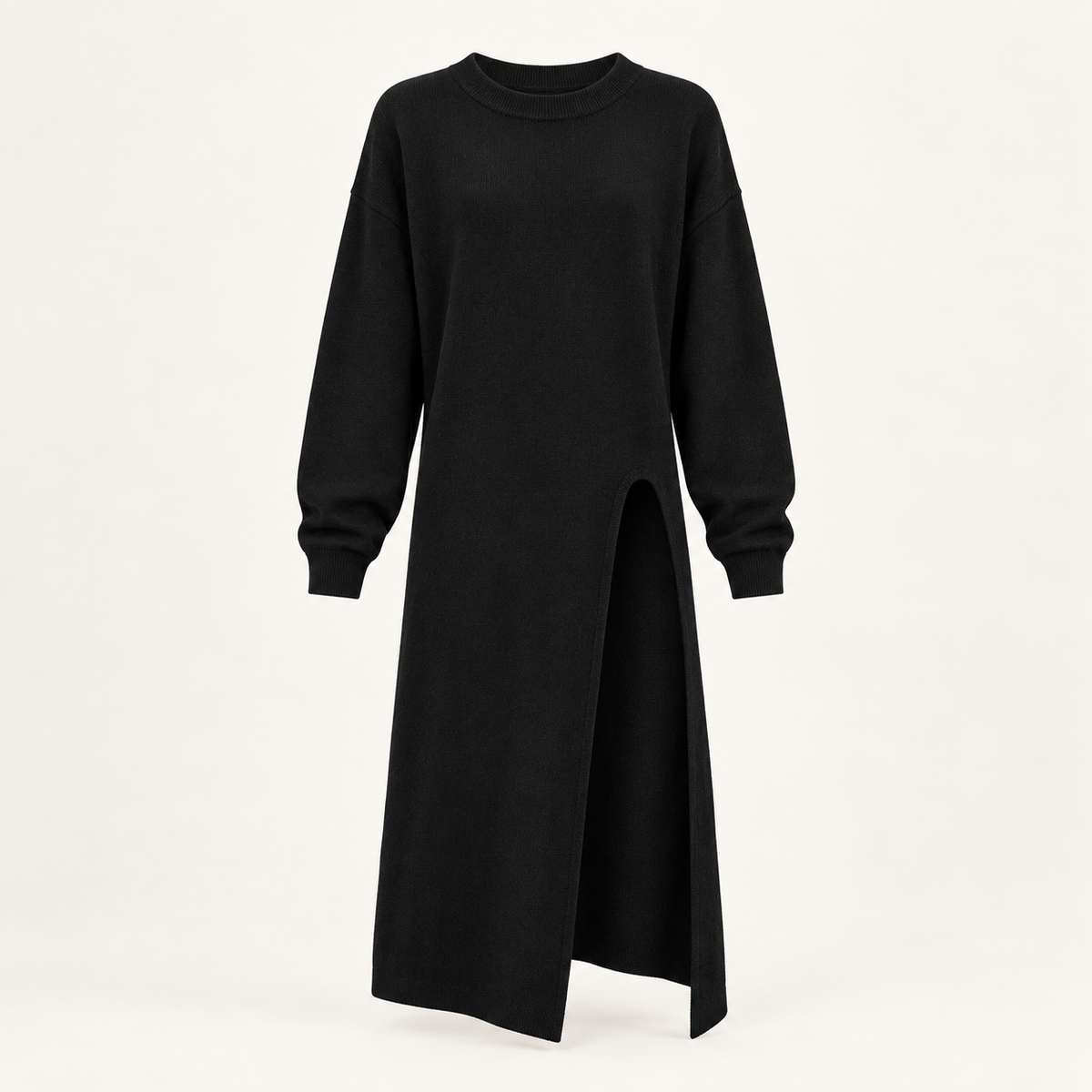 Kathleen Longline Knit Dress – Black – studio front