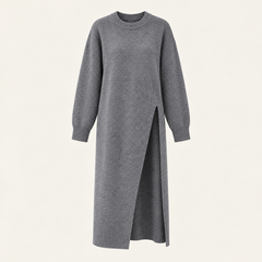 Kathleen Longline Knit Dress – Gray – studio front