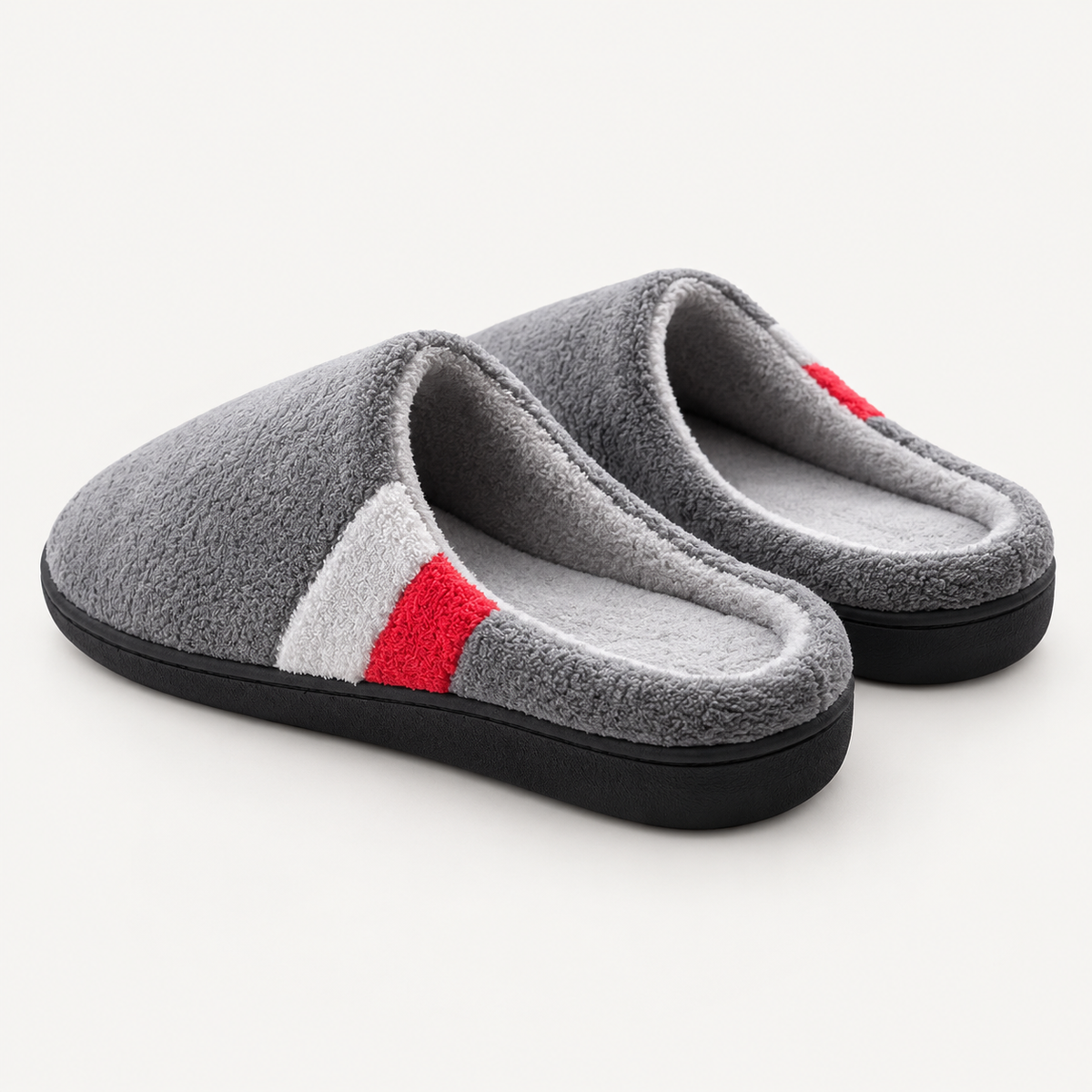 Keelin Coral Fleece Slippers – Grey – studio back