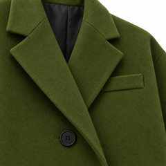 Laoise Longline Coat – Olive – lapel and fabric detail