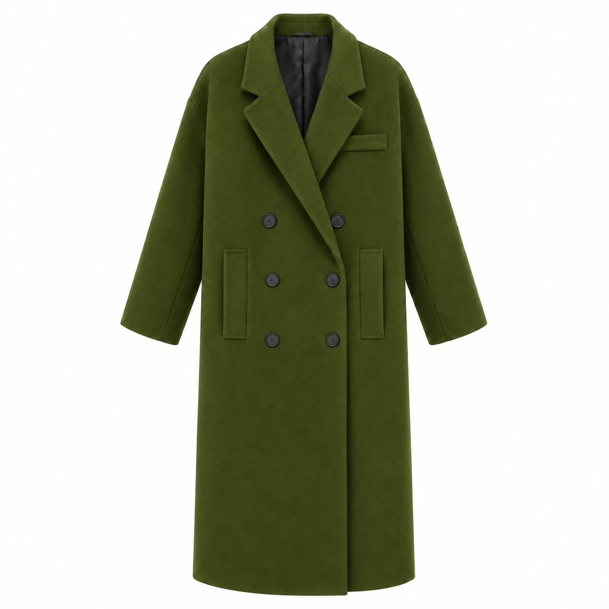 Laoise Longline Coat – Olive – studio front view