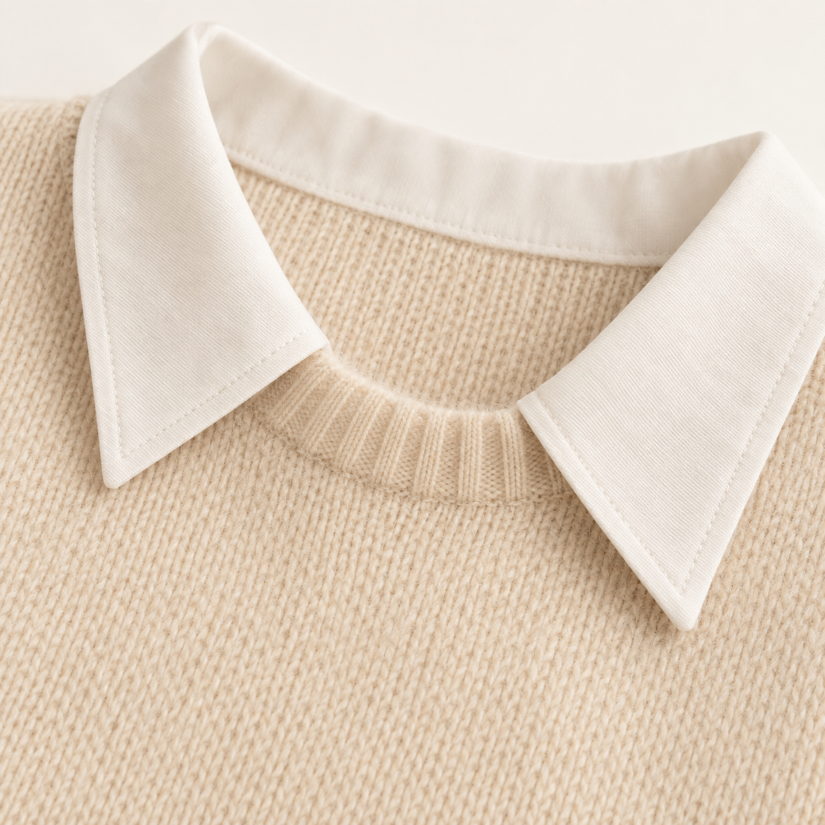 Moira Contrast-Collar Knit – Beige – studio close-up