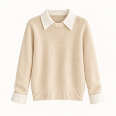 Moira Contrast-Collar Knit – Beige – studio front