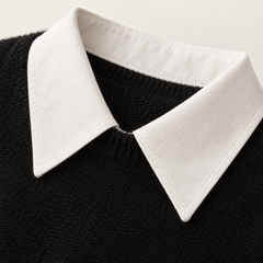 Moira Contrast-Collar Knit – Black – studio close-up