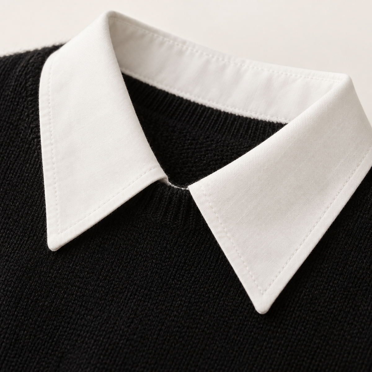 Moira Contrast-Collar Knit – Black – studio close-up