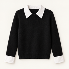Moira Contrast-Collar Knit – Black – studio front