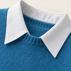 Moira Contrast-Collar Knit – Blue – studio close-up