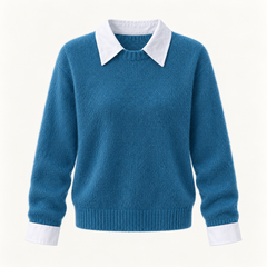 Moira Contrast-Collar Knit – Blue – studio front