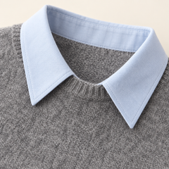 Moira Contrast-Collar Knit – Gray – studio close-up