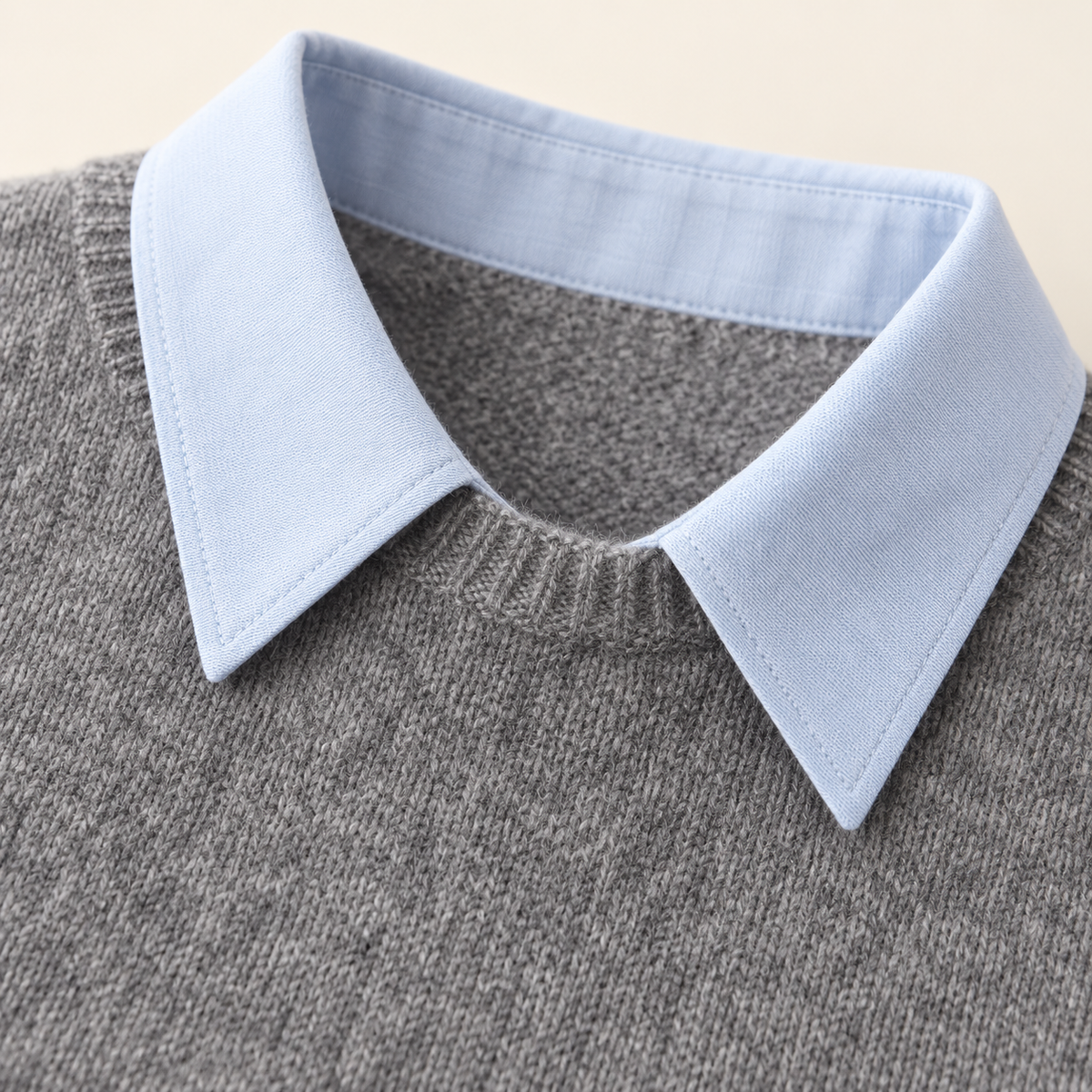 Moira Contrast-Collar Knit – Gray – studio close-up
