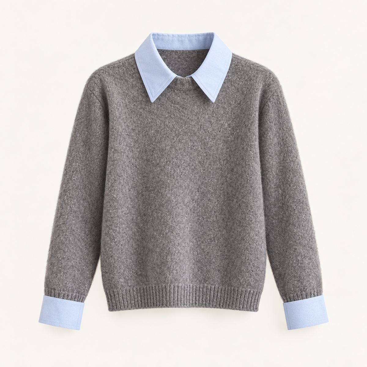 Moira Contrast-Collar Knit – Gray – studio front