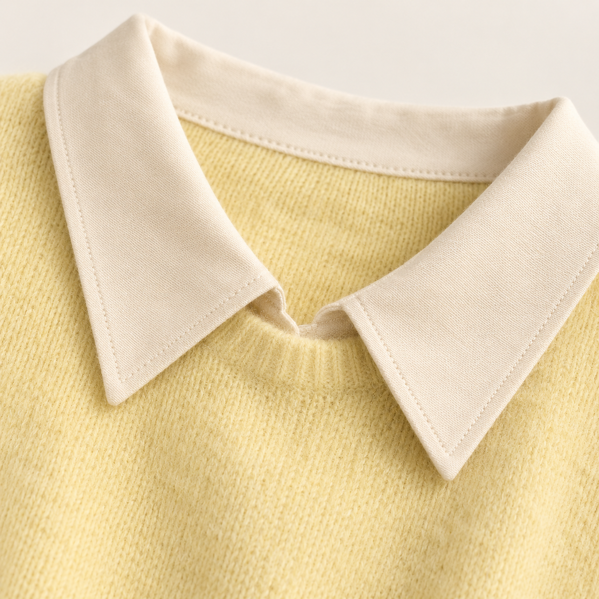Moira Contrast-Collar Knit – Light Yellow – studio close-up