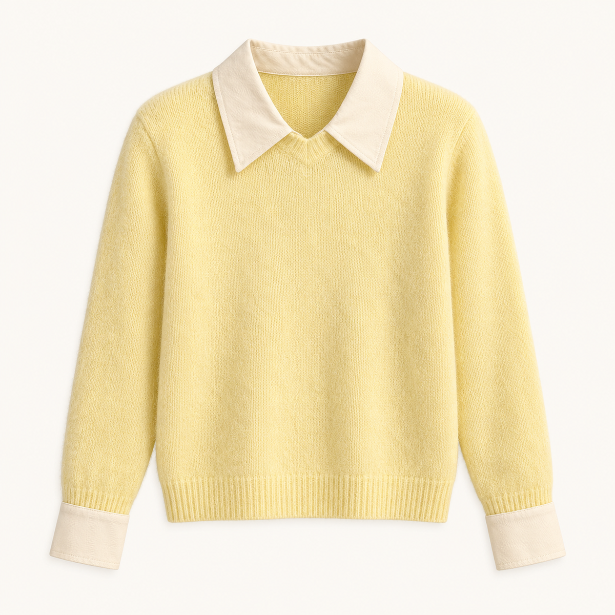Moira Contrast-Collar Knit – Light Yellow – studio front