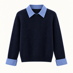 Moira Contrast-Collar Knit – Navy Blue – studio front