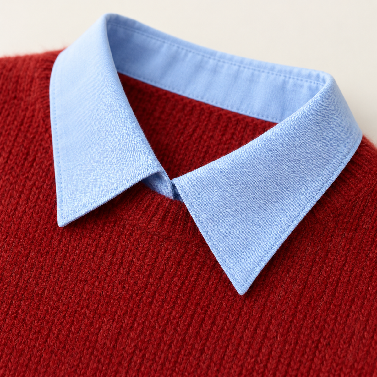 Moira Contrast-Collar Knit – Red – studio close-up