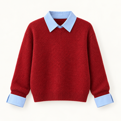 Moira Contrast-Collar Knit – Red – studio front