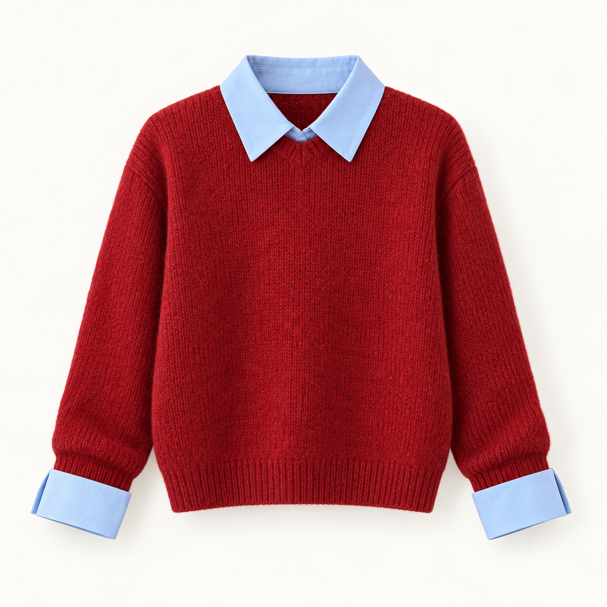 Moira Contrast-Collar Knit – Red – studio front