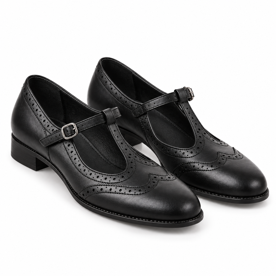 Molly T-Bar Mary Janes – black front – studio style