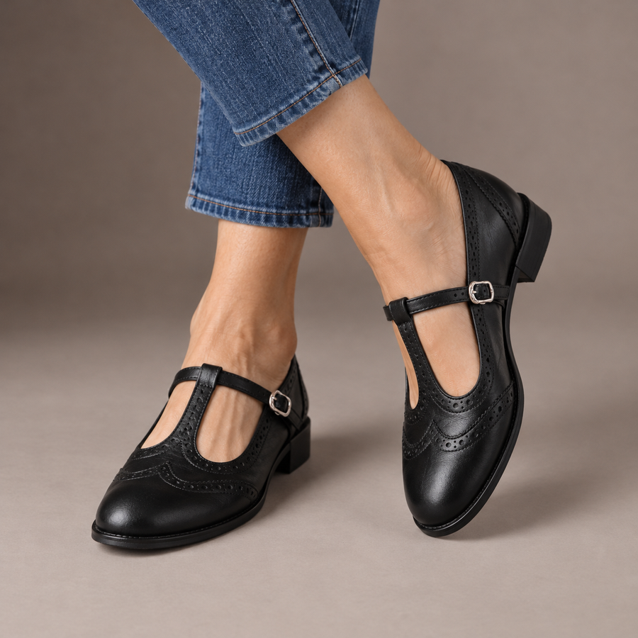 Molly T-Bar Mary Janes – black lifestyle – studio style