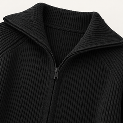 Niamh Striped Zip Cardigan – Black – studio close-up