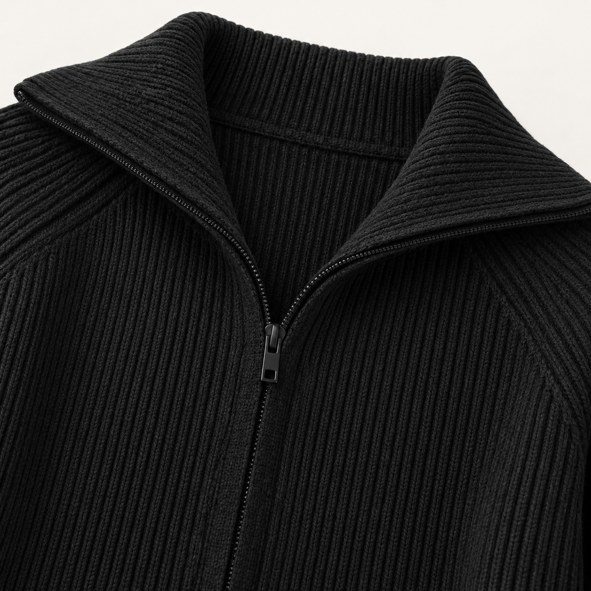 Niamh Striped Zip Cardigan – Black – studio close-up
