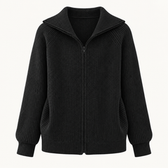 Niamh Striped Zip Cardigan – Black – studio front