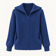 Niamh Striped Zip Cardigan – Blue – studio front