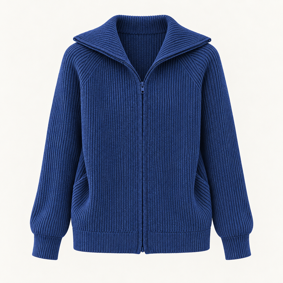 Niamh Striped Zip Cardigan – Blue – studio front