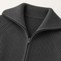 Niamh Striped Zip Cardigan – Dark Grey – studio close-up